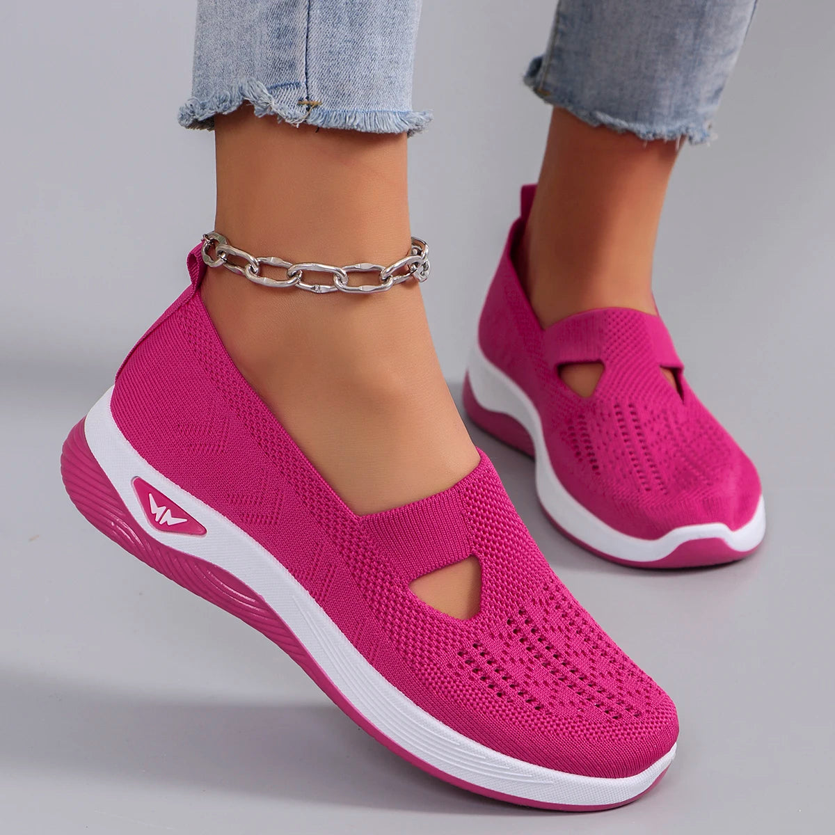 Spring new women's sports shoes, fashionable, breathable, lightweight, non-slip, wear-resistant, casual sports shoes, flat shoes Pink