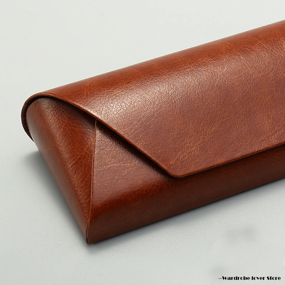 KLASSNUM Brown PU Leather Retro Sunglasses Box Men High Quality Art Anti-compression Myopia Glasses Storage Hard Case Holder