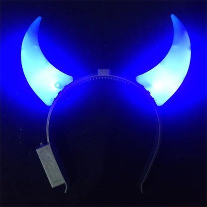 1 Pcs Unique Party Accessories Festive LED Headbands Halloween Party Headwear Glowing Devil Headwear LED Devil Horns Headband Blue 20.5 X20cm China