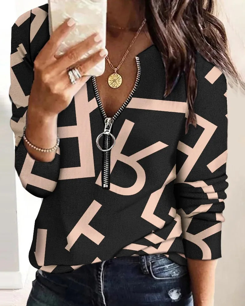 Women's Blouse Fashion Digital Printing Zipper Long-sleeved Casual Sudaderas Con Capucha Para Mujer Moletons Graphic Camisetas 3