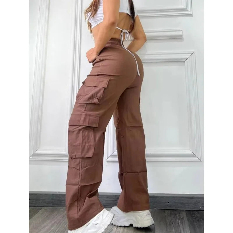 New Straight Cargo Pants Women High Waist Baggy Trousers Casual Wide Leg Slim Vintage Y2K Streetwear Pocket Fashion Casual Pants Badiee Stylez