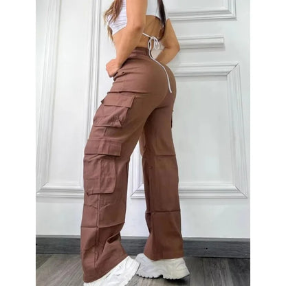 New Straight Cargo Pants Women High Waist Baggy Trousers Casual Wide Leg Slim Vintage Y2K Streetwear Pocket Fashion Casual Pants Badiee Stylez