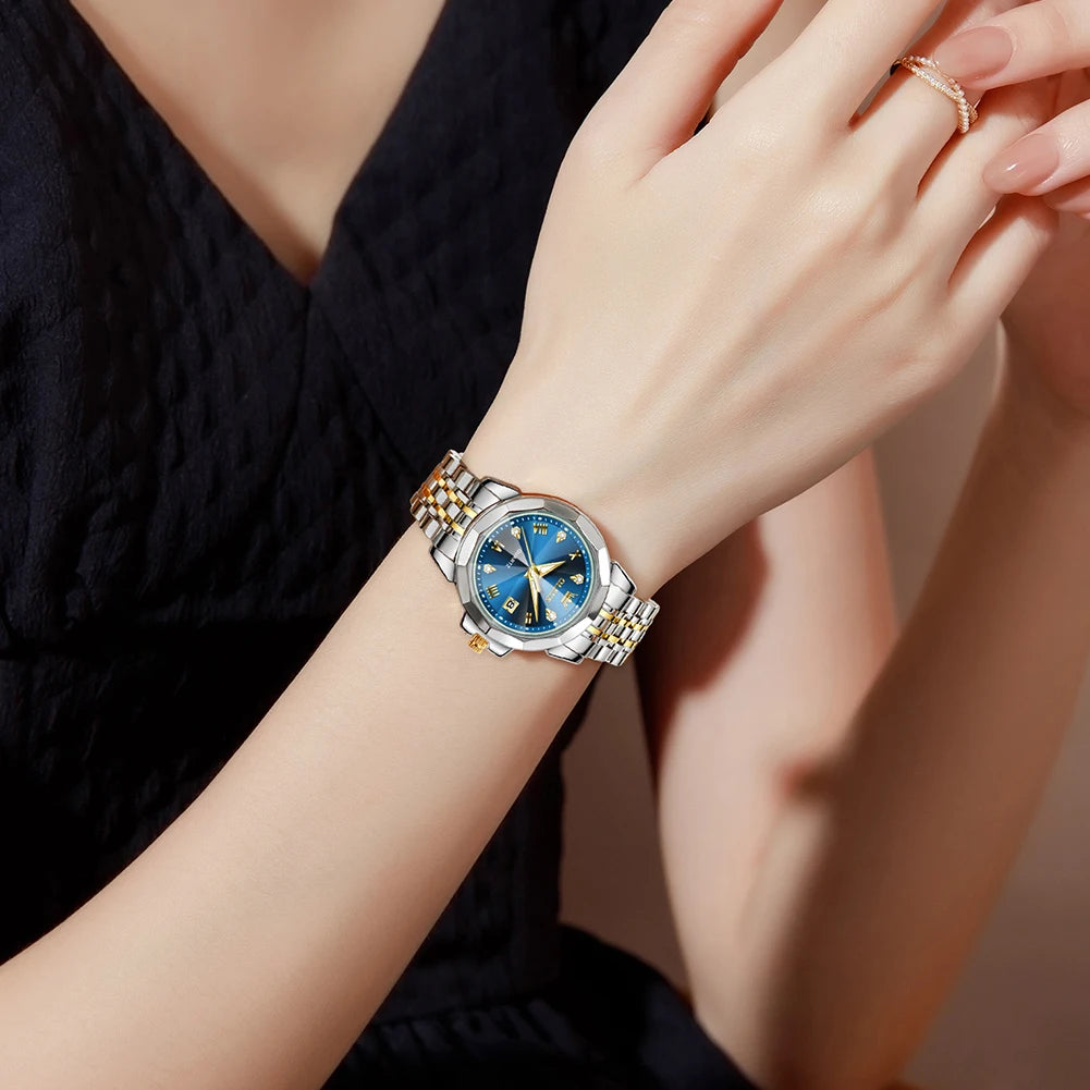 OLEVS 9931X Womens Perfume Watch Rhombic Quartz Watch Stainless Steel Waterproof Ladies Date Watch Gifts Original Elegant New