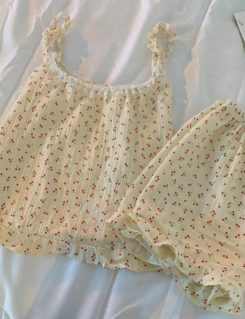 Summer Ins Sle Women's Cotton Spwear Sweet Strap ort Pants Home Clothes Sexy Cute Japanese Sle Pure Desire Home Clothes Cherry apricot-sling set