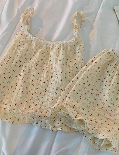 Summer Ins Sle Women's Cotton Spwear Sweet Strap ort Pants Home Clothes Sexy Cute Japanese Sle Pure Desire Home Clothes Cherry apricot-sling set