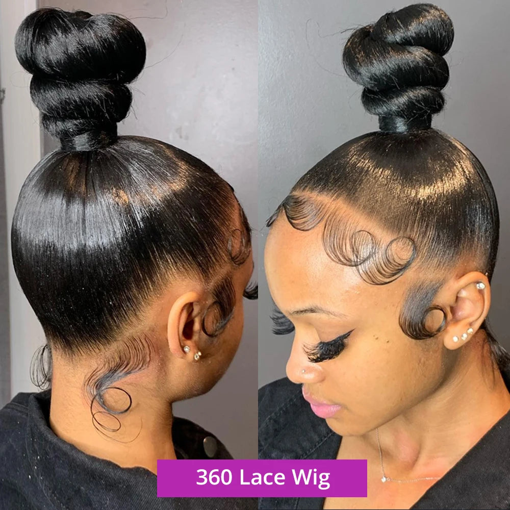 360 Full Lace Human Hair Wig Bone Straight Lace Front Wig 13x4 HD Transparent Lace Frontal Wig For Women Preplucked 250% Density Badiee Stylez