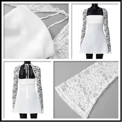 Townlike Lace Patchwork Waist Wrap A-line Dress Women Mini 2024 Autumn Winter Dress Backless Nightclub Sexy Party Dresses