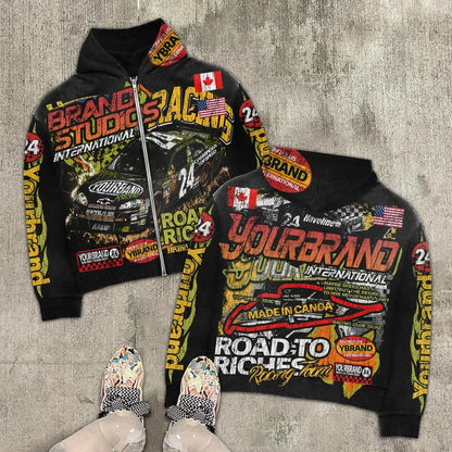 Gothic grunge Vintage Streetwear War Graphic Print Hoodies Women Y2k Tops Sweatshirt goth Oversized zip up Hoodie Mens Clothes