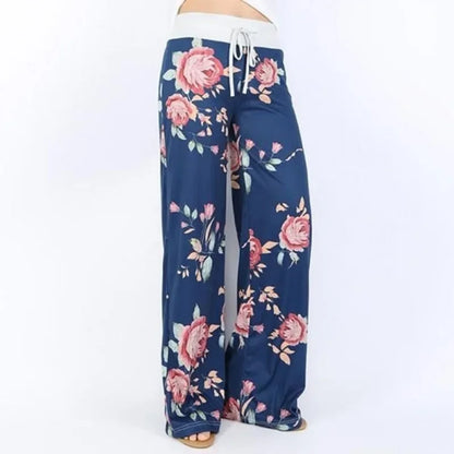 S-8XL Fashion Women Casual Loose Stretch Printing Long Wide Leg Yoga Pants Drawstring Lounge Pants Pajama Pants