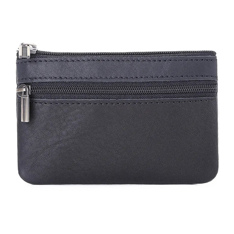 New Cow Leather Men's And Women's Change Vintage Coin Bag Headphone Purse Storage Mini Bag For Man And Woman Black