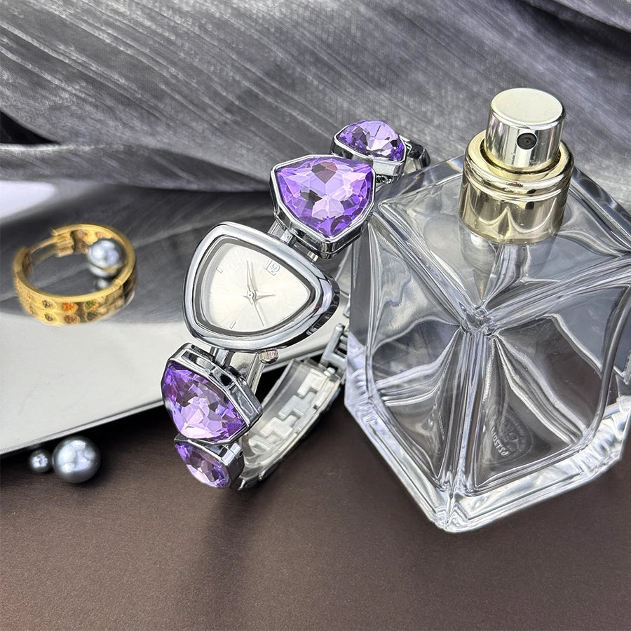 Women's irregular shape large sparkling special-shaped rhinestone simple sun pattern dial Fashion trend avant-garde quarts watch