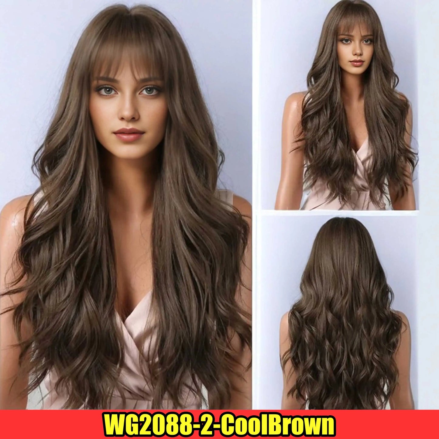 Synthetic Long Lace Wig Matte Silk Ombre Platinum Blonde Wavy Wig for Women 26 Inch Curly Middle Part Extension for Daily CoolBrown 26inches