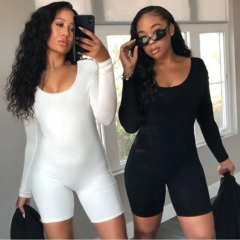 Sports Fitness Black Playsuits Women Autumn New Fashion Skinny Long Sleeves Solid Rompers Bodycon Casual Streetwear Sexy Overall