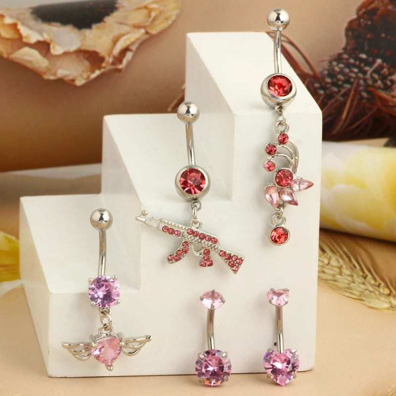 5PCS Cute Dangle Belly Ring Pack 14G Navel Piercing Bulk Sexy Belly Ring Set Belly Button Ring Lot Pircing Ombligo Jewelry