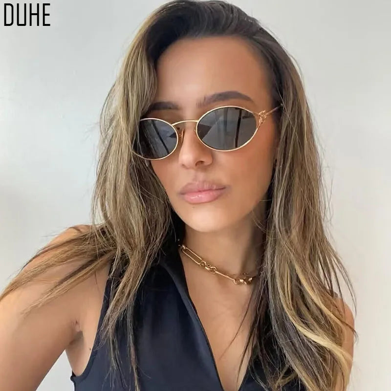 Retro Oval Metal Small Frame Sunglasses Men And Women Hollow Design Brand Sunglasses High-End Luxury Versatile Sunglasses UV400