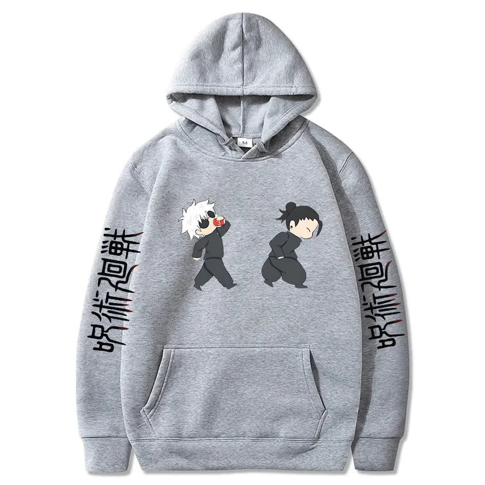 Jujutsu Kaisen Anime Hoodies Cartoon Satoru Gojo Cute Print Men Women Pullovers Autumn Winter Casual Plus Size Sweatshirts Hgrey
