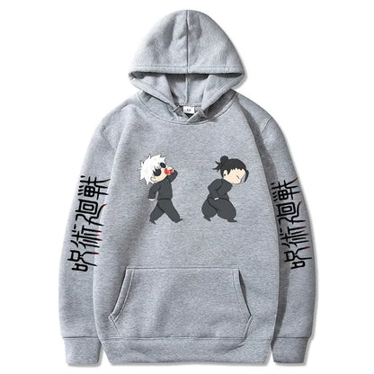 Jujutsu Kaisen Anime Hoodies Cartoon Satoru Gojo Cute Print Men Women Pullovers Autumn Winter Casual Plus Size Sweatshirts Hgrey