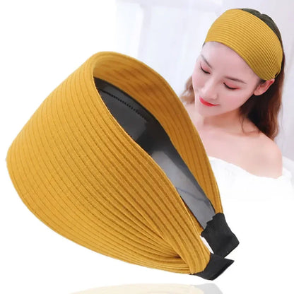 Wide-Brimmed Non-Slip Headband Women's Short Hair Simple Hair Clip Cover Gray Hair Fashion Temperament Hair Pressing Headwear A yellow