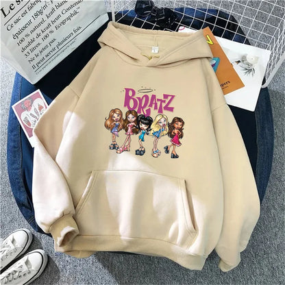 Bratz Letter Printed Plus Size Woman Hooded Sweatshirt Women Hoodie Hip Hop Long Sleeve Streetwear Unisex Male Clothes Tops khaki 1599