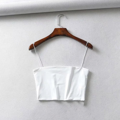 2022 Summer Women's Crop Top Sexy Elastic Cotton Camis sleeveless Short Tank Top Bar WHITE