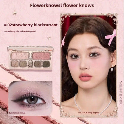 Flower Knows Moonlight Mermaid Eyeshadow Palette 8-Color Matte Shimmer Glitter Eye Makeup Cosmetics Women Beauty Eye Shadow 02strawberry black CHINA