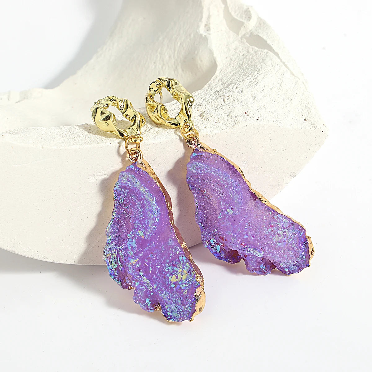 AENSOA Vintage Abstract Simulated Natural Stone Dangle Earrings for Women Van Gogh Painting Star Geometric Volcanic Rock Earring