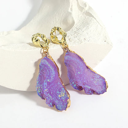 AENSOA Vintage Abstract Simulated Natural Stone Dangle Earrings for Women Van Gogh Painting Star Geometric Volcanic Rock Earring