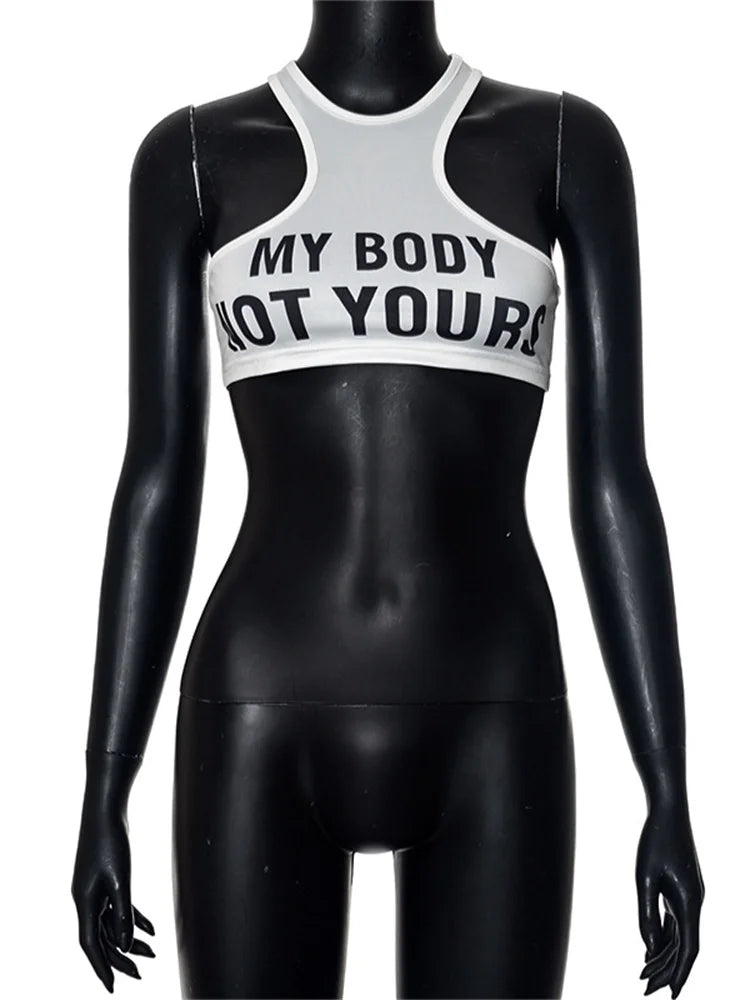 Simenual Punk Style Sleeveless Super Short Tanks Summer Vest Casual Women Sexy Grunge Letter Printed Streetwear Crop Tops Slim