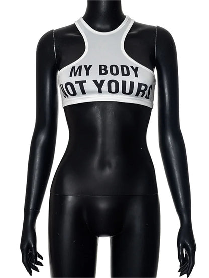 Simenual Punk Style Sleeveless Super Short Tanks Summer Vest Casual Women Sexy Grunge Letter Printed Streetwear Crop Tops Slim