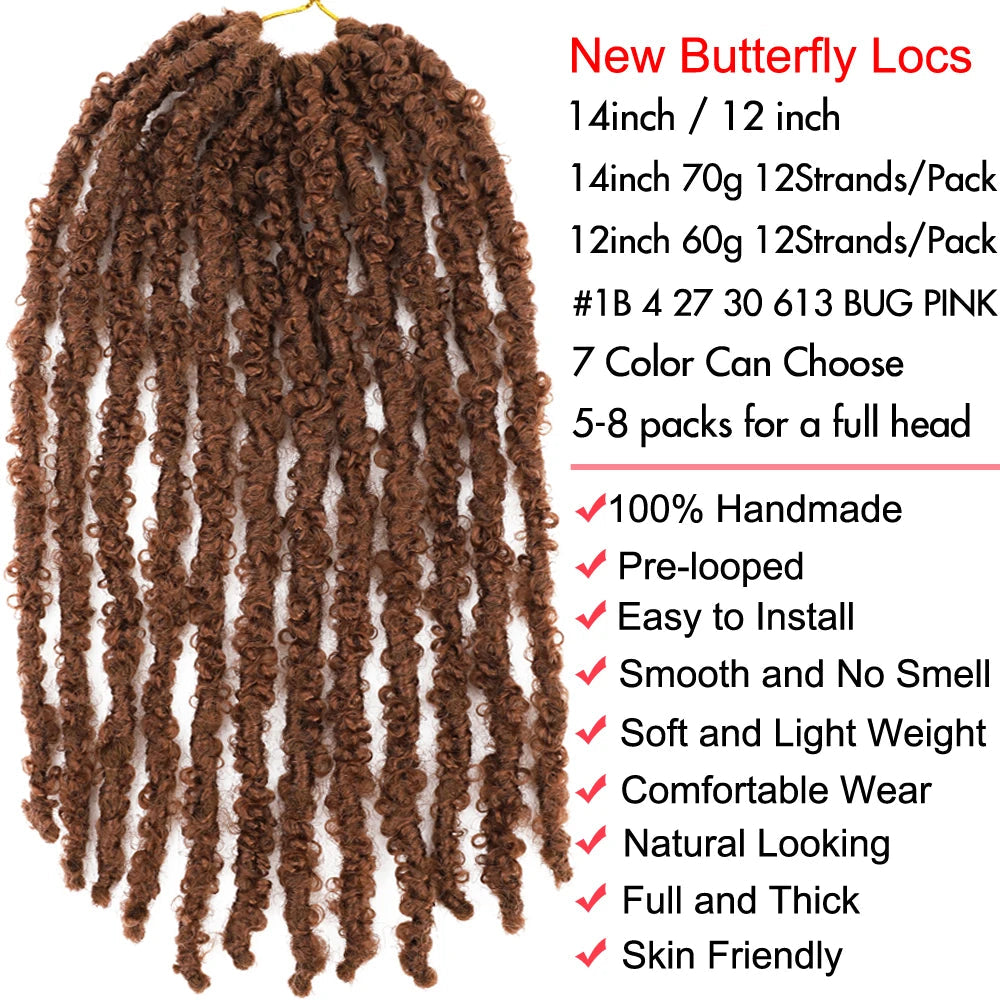Butterfly Locs Crochet Hair 12 inch Handmade Butterfly Soft Locs Crochet Hair Extensions Synthetic Braiding Hair 12Strands/pack Badiee Stylez