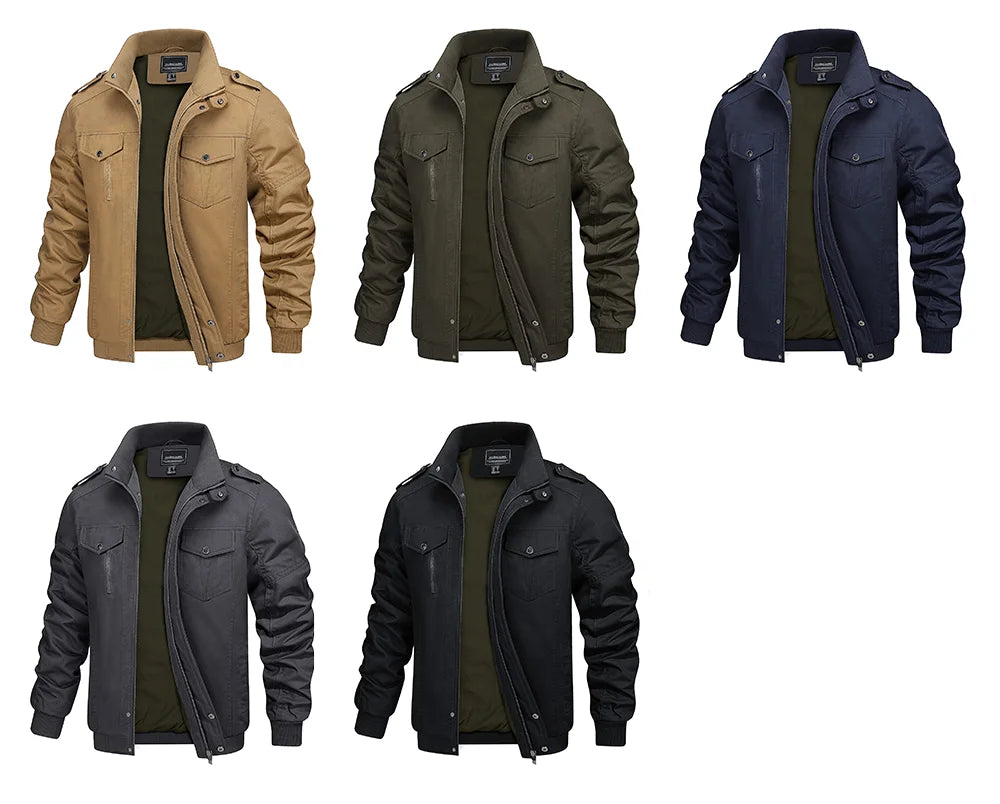 TACVASEN Full Zip Cargo Jacket Mens Retro Stand Collar Pilot Jacket Spring Autumn Lightweight Bomber Jacket Casual Outwear