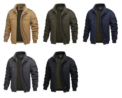 TACVASEN Full Zip Cargo Jacket Mens Retro Stand Collar Pilot Jacket Spring Autumn Lightweight Bomber Jacket Casual Outwear