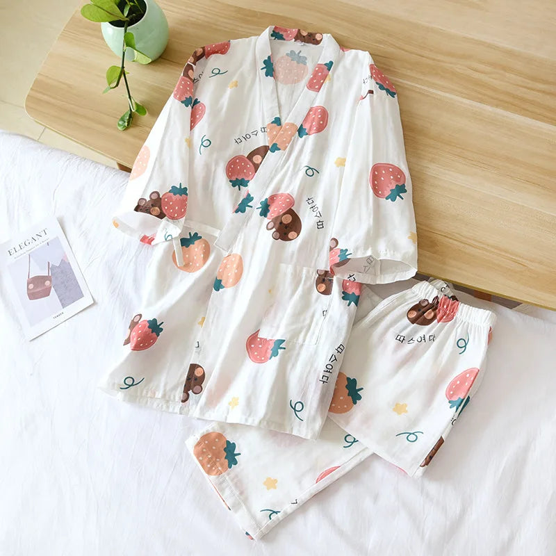 Japanese-style kimono cotton fresh style pajamas suit female casual spring and summer pajamas pajamas two-piece home service 08