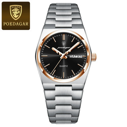 POEDAGAR Original New Woman Watch Stainless Steel Waterproof Luminous Ladies Wristwatch Date Week Elegant Quartz Women's Watches 786 Rose Gold Black