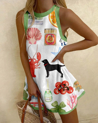 Women Sleeveless Dress Cute Sardines Fish Graphic Print Summer New Short Dress Beach Vacation Party Girl Skirts Dress 13