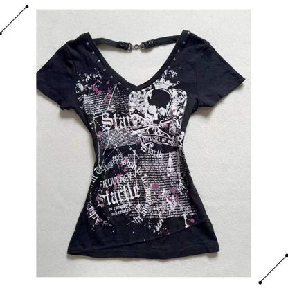 American Retro Sweetheart Red Lips Letter Print Slim Short-sleeved T-shirt Women Summer Fashion Street Hot Sexy Casual Top 2