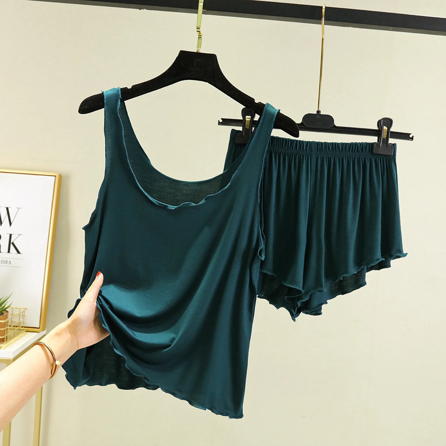 Casual Pyjama Pour Femme Summer Modal Tank Top Shorts Two-Piece Set Round Neck Sleeveless Home Wear Clothes Women Pajamas Suit