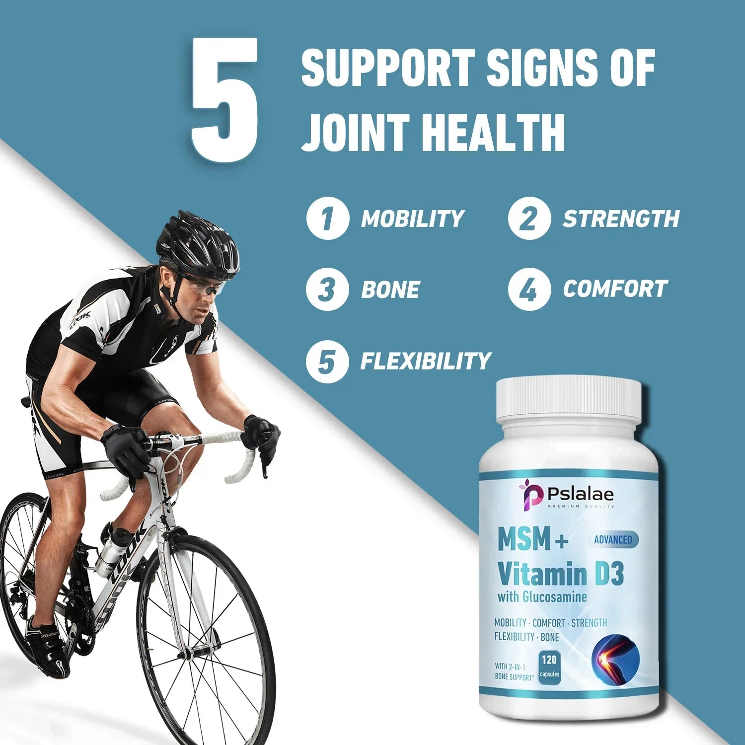 MSM + Vitamin D3 with Glucosamine - Joint Care, Supports Comfort and Flexibility, Strengthens Bones, Non-GMO