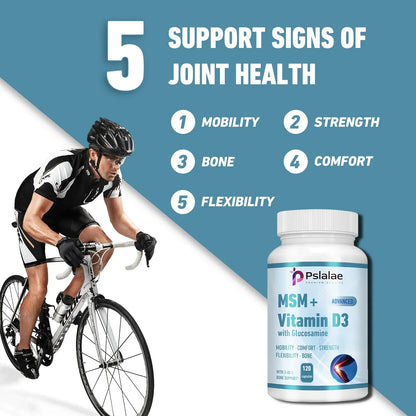 MSM + Vitamin D3 with Glucosamine - Joint Care, Supports Comfort and Flexibility, Strengthens Bones, Non-GMO