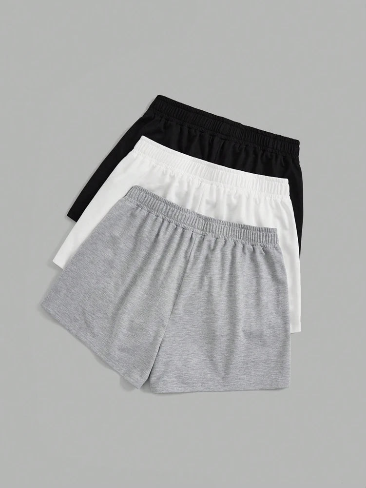 Plus Size Women's Elastic Waist Biker Shorts 3 Piece Running Workout Yoga Shorts Best for Summer Polyester