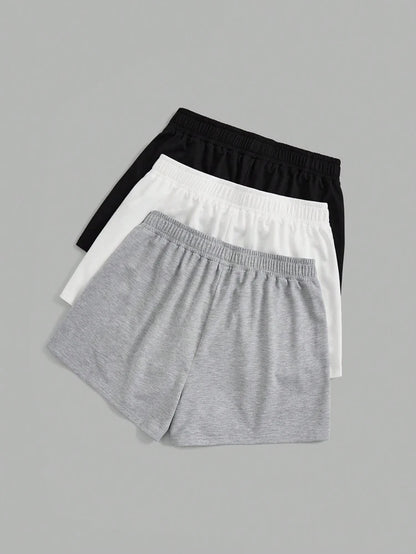 Plus Size Women's Elastic Waist Biker Shorts 3 Piece Running Workout Yoga Shorts Best for Summer Polyester