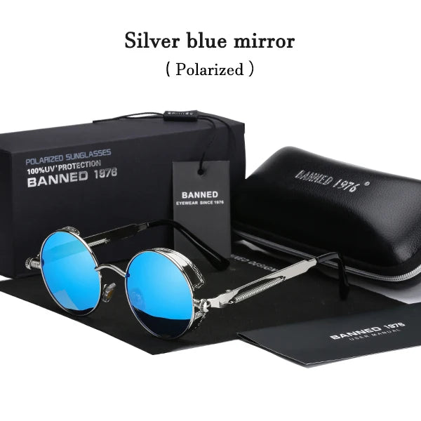 2022 HD Polarized Round Metal Sunglasses UV400 Men's Sun glasses Feminin Women's Vintage Gafas De Sol Metal Goggles With box silver blue original box