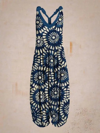 Bohemian Women's V-neck Sleeveless Jumpsuit Retro Ethnic Halter Top Harem Pants Beach Fashionable Casual Floral Print Jumpsuit 7