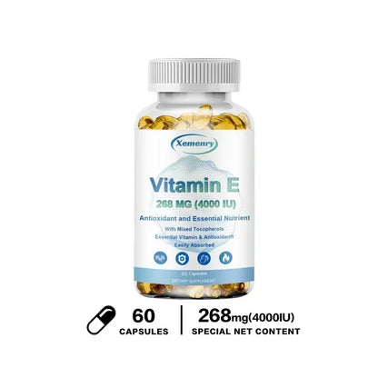 Vitamin E Capsules- Brightens Skin, Tightens Skin, Reduce Wrinkles, Anti-aging, Antioxidant 60 Capsules