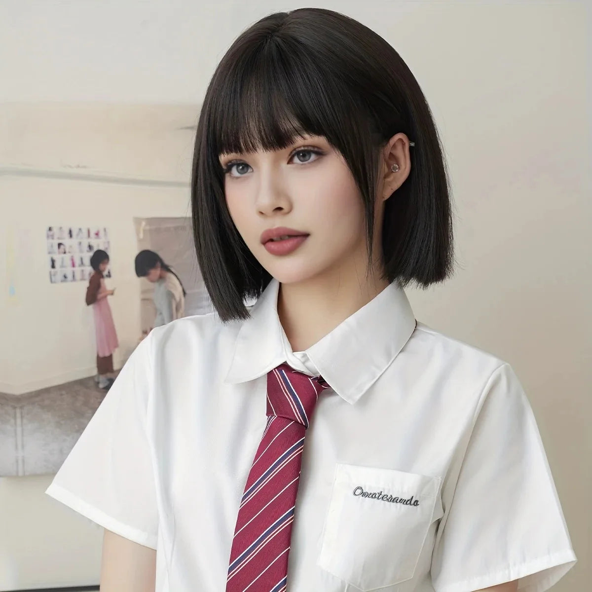 New synthetic wig female short hair refreshing personality high temperature silk holiday party daily complete full head cover