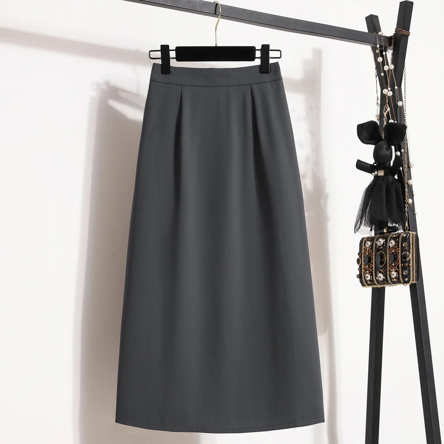 2025 Summer Female Fashionable Versatile Solid Skirts High Waisted Mid Length A-line Plus Size Skirt Split Wrap Body Skirt grey