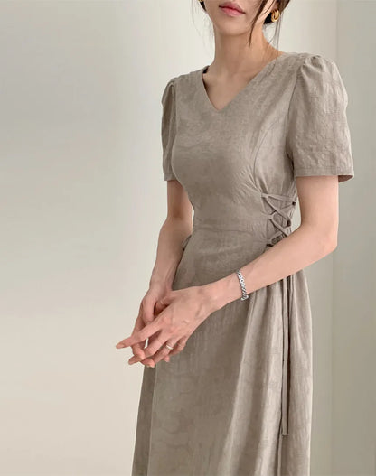 Cotton Linen Dress Long New Hot Sales Woman Short Sleeve Solid Retro Vintage Long Dresses