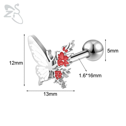 ZS 1 Piece 14G Stainless Steel Tongue Piercing Ring Colorful Butterfly Bone Tongues Stud Punk Skull Snake Body Piercings Jewelry Style 4