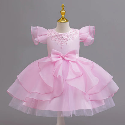 Princess dress; evening dress; bow puffy dress; stage performance dress; hostess dress; flower girl dress; gauze dress Badiee Stylez