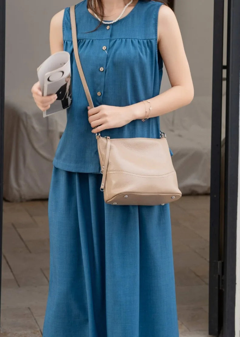 Women's Natural Cowhide Leather Crossbody Bag Two Straps- Convertible Shoulder Purse for Effortless Commuting Minimalist Tote